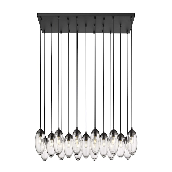 Arden Linear Chandelier, 17-Light, 18 In.W X 42 In.L X 12 In.H, Matte Black/Clear